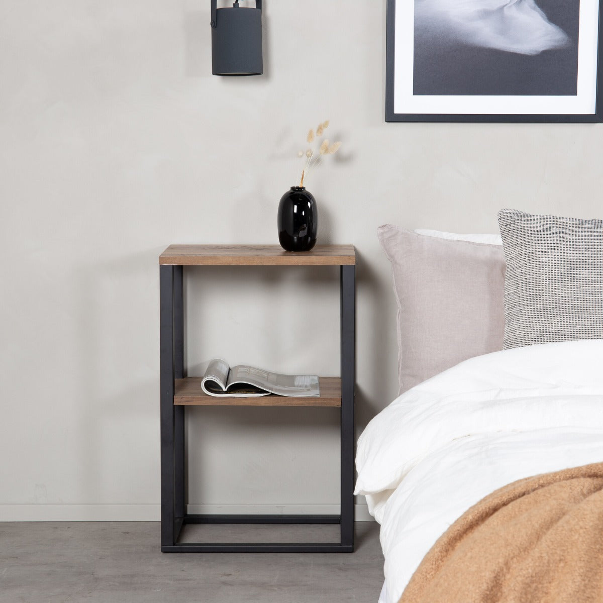 FjÃ´rd - Nachtkastje Zwart Teak-look - 55x30x70cm - Rise