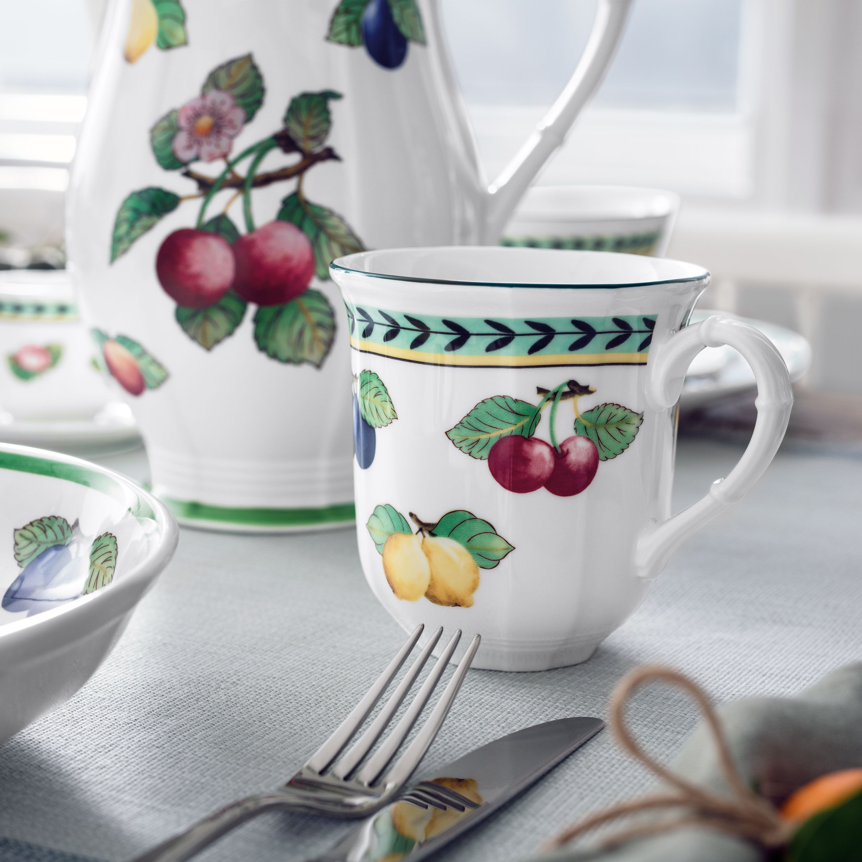 French Garden Mug Multi-colored, 12.9 oz, Premium Porcelain
