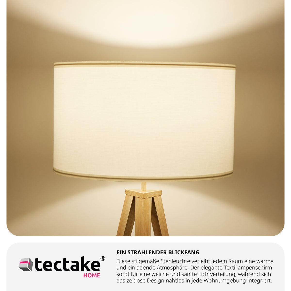 tectake Lunaris vloerlamp, statiefvoet van staal, 60 W, 57 x 57 x 158 cm