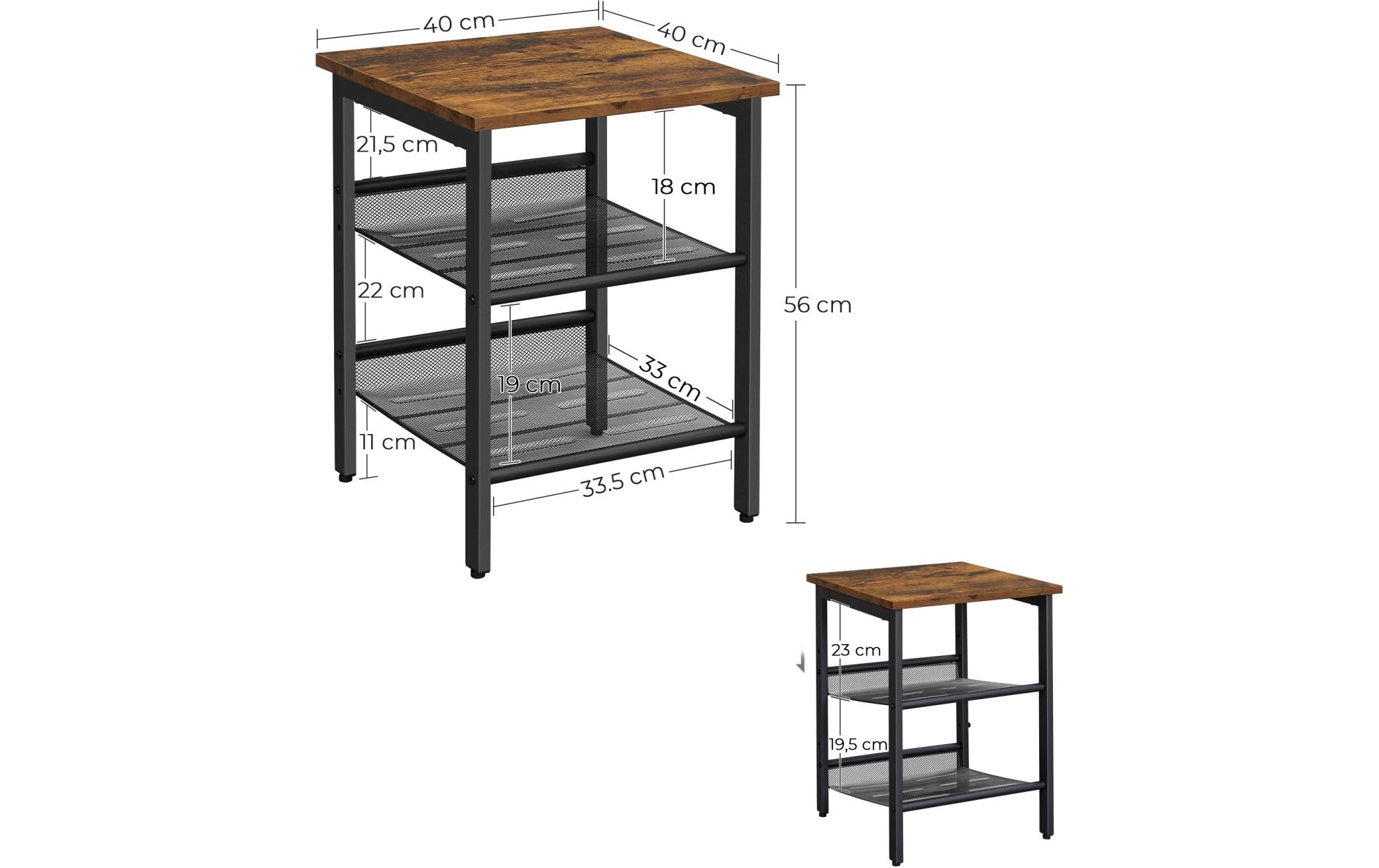 Beistelltisch mit 2 Gitterablagen 40 x 55 cm, Braun/SchwarzNachttisch in Holzoptik