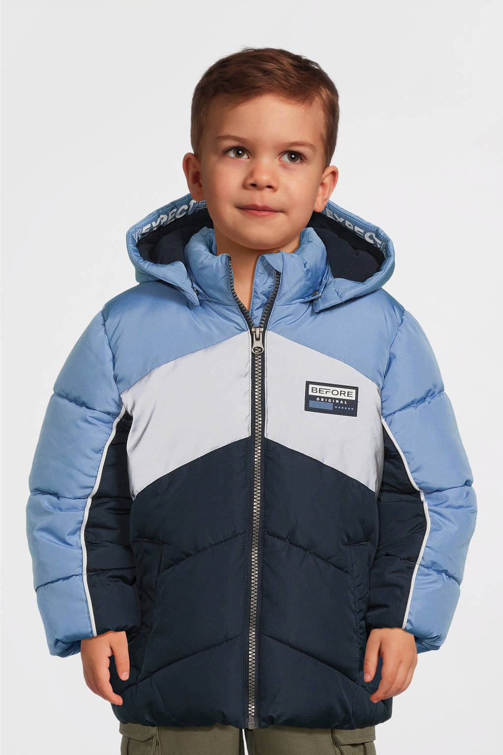 NAME IT gewatteerde winterjas NMMMAY donkerblauw/grijs/lichtblauw