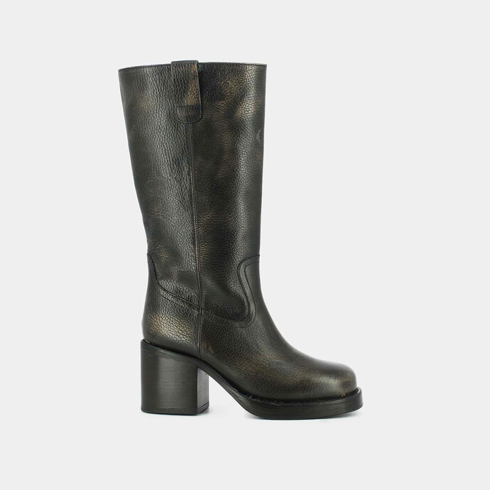 Bottes à talons  en cuir grainé gris