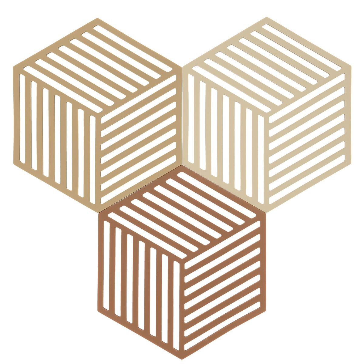 Hexagon gryteunderlag 3 stk, kaki/sand