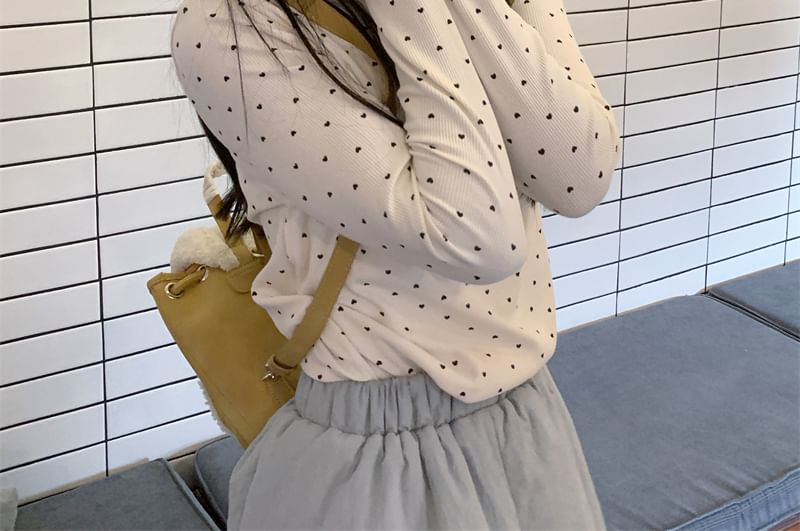Closette - T-shirt met lange mouwen en mockneck en hartprint en sla-rand