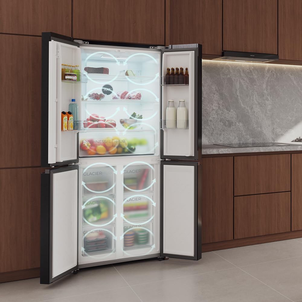 Cecotec Réfrigérateur 4 Portes Total No Frost Bolero CoolMarket 4D 394 Dark E, 394 Litres, Hauteur 170 cm et 70 cm Largeur, Tiroir Température Variabl