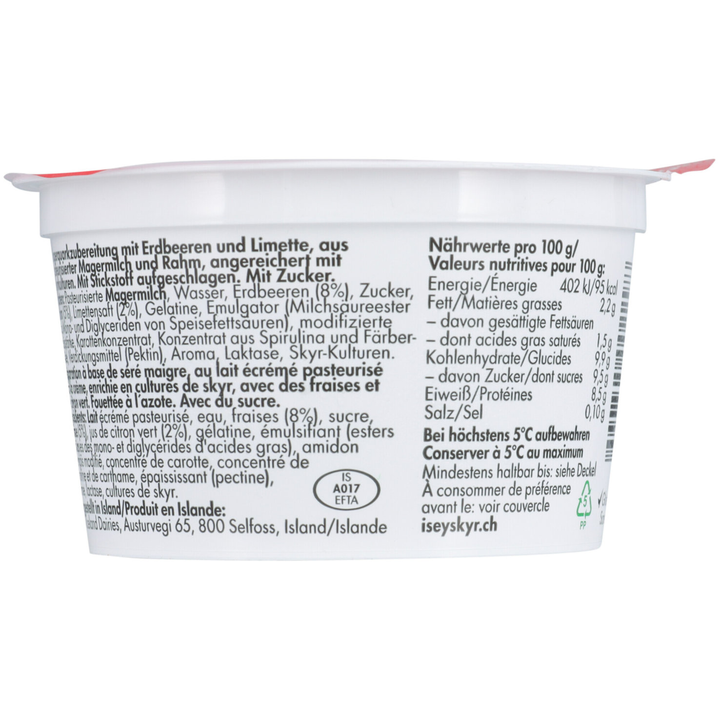 Isey Skyr air Strawberry Lime laktosefrei