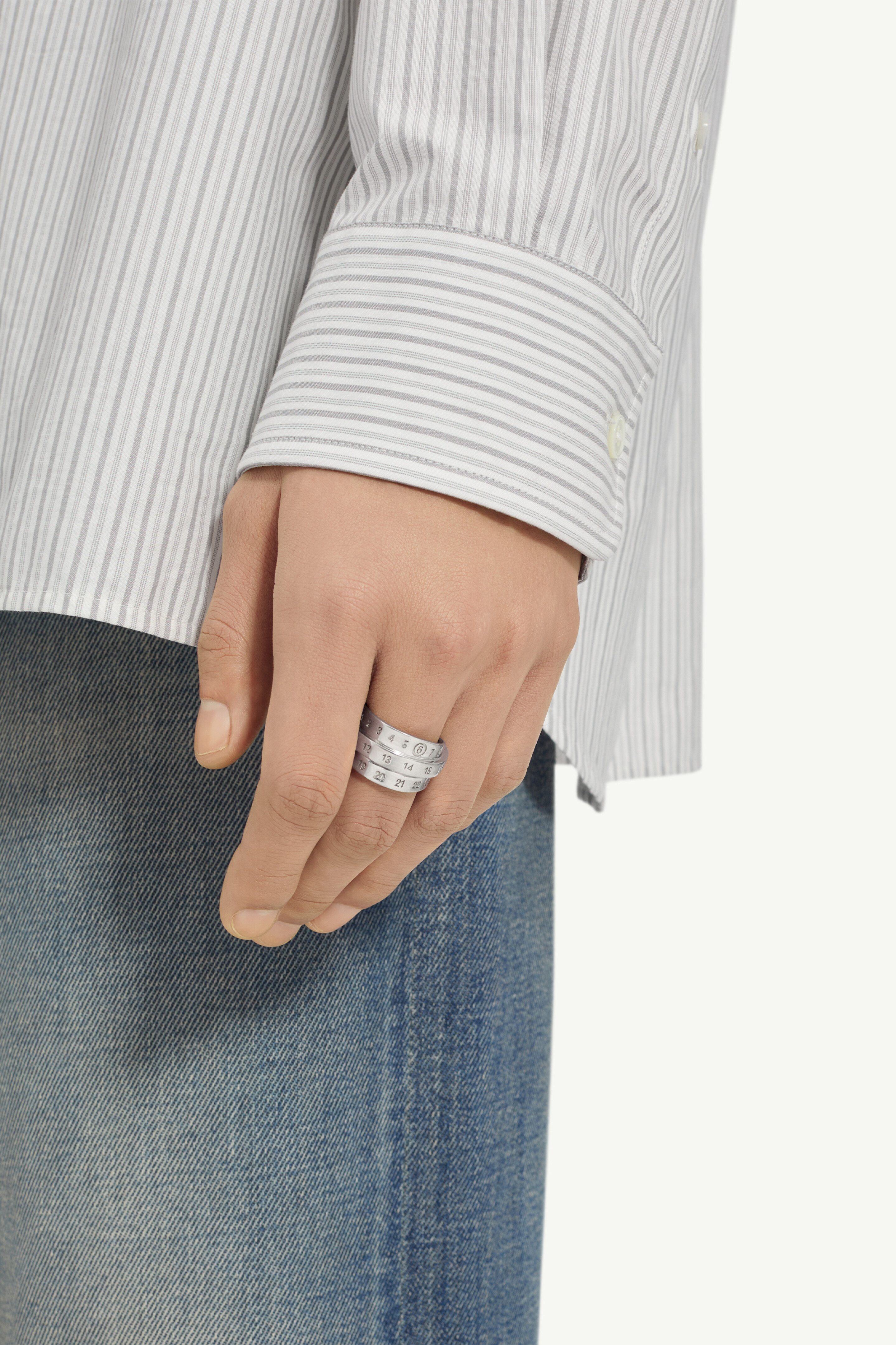 Bague 3 anneaux Numeric signature pour femme | MM6 Polished palladio