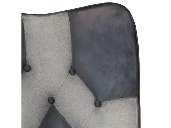 Chaise à bascule et repose-pieds Gris Cuir véritable et toile