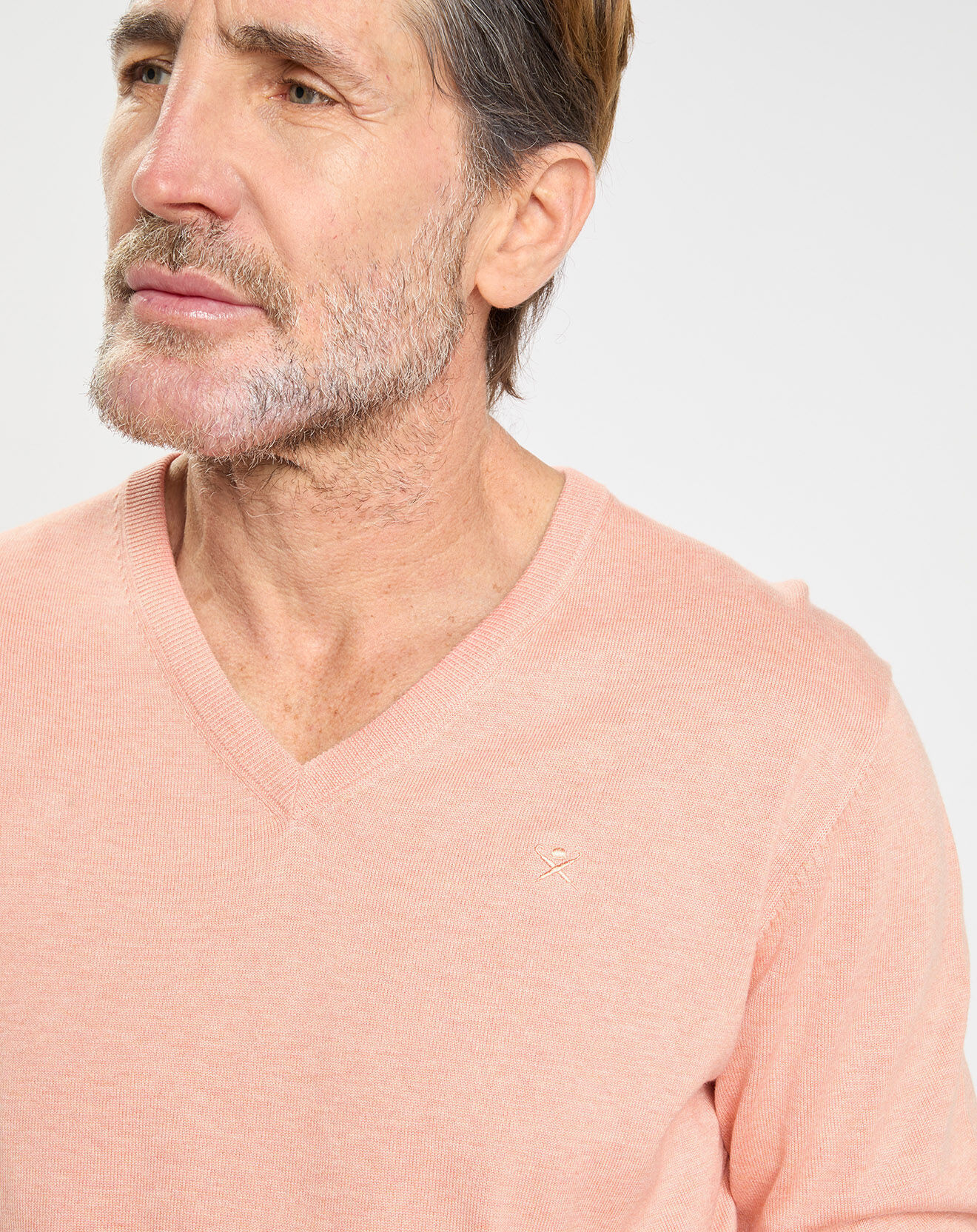 Hackett London Pull en Coton & Soie col V orange clair chiné