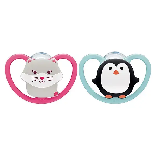 Nuk Sucette Physiologique Silicone +18m Chat Pingouin Lot de 2