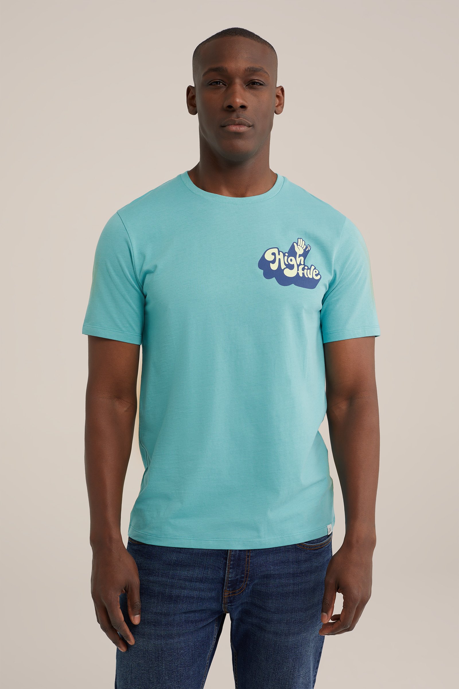 T-shirt met opdruk WE Fashion Groenblauw