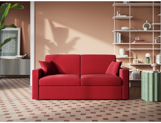 DIVANI.STORE - Canapé lit kansas en tissu imperméable creme 2 places