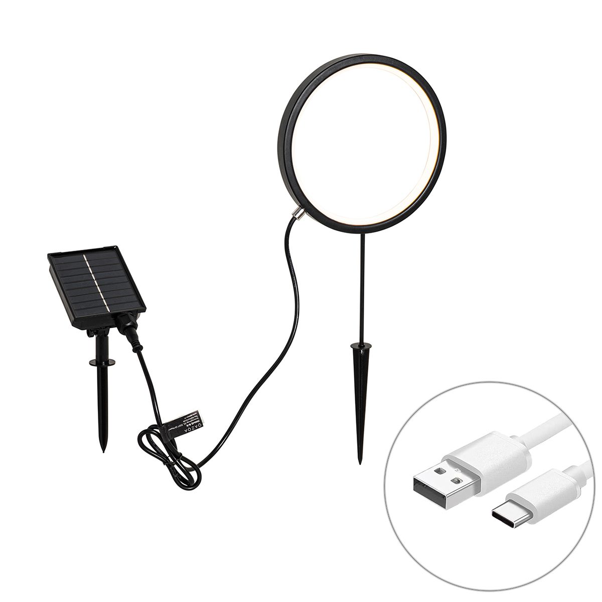 Prikspot zwart 50 cm incl. LED oplaadbaar en solar IP65 - Adalind