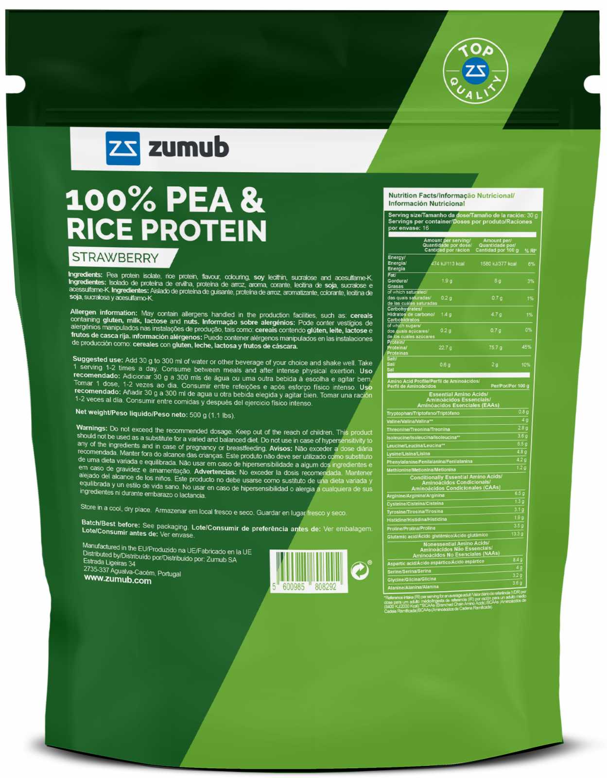 Proteína Vegana Zumub (Ervilha e Arroz) 500g