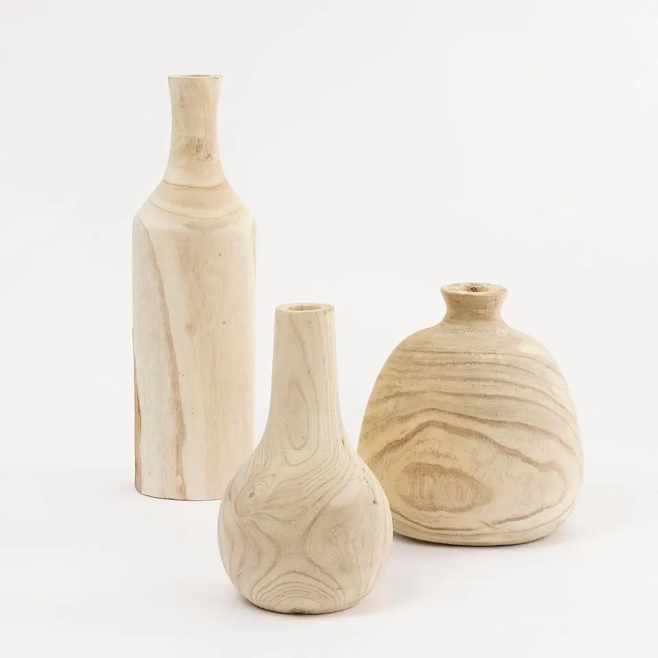 Mica Decorations Vaas - hout - bruin - 14 x 47 cm