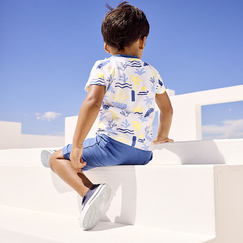 Ensemble 2 pièces avec t-shirt imprimé arty + short pour bébé garçon - Bleu moyen