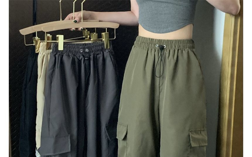 Soswift - Hoge taille, effen, baggy cargobroek met trekkoord