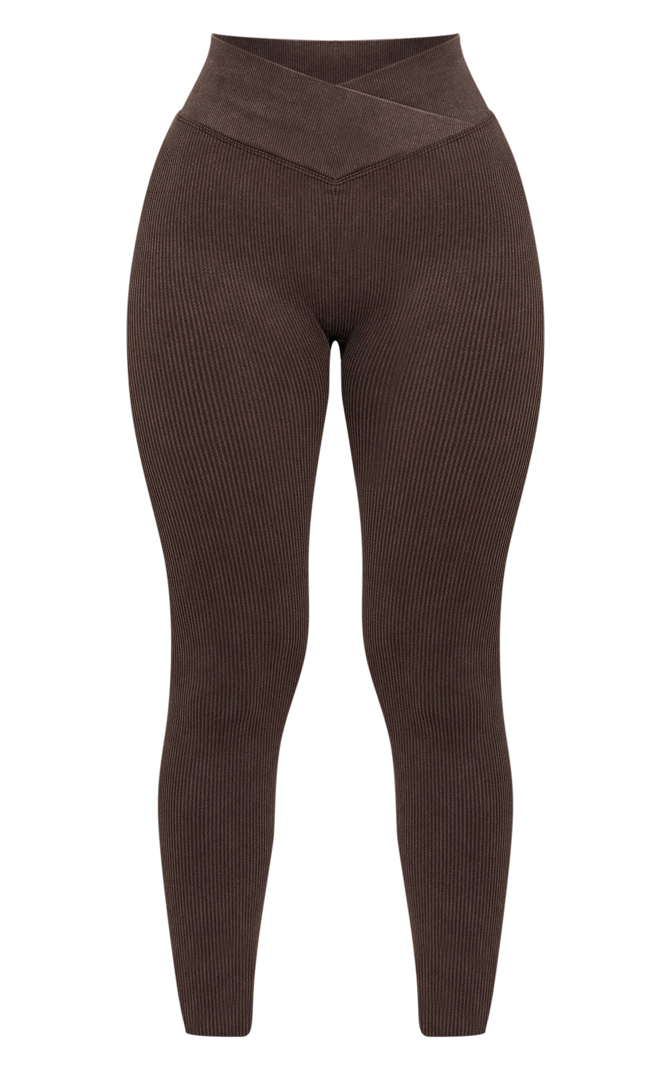Chocolat Legging Côtelé Petite Taille À Taille Asymétrique Effet Sculptant