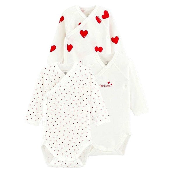 Bodies 3-pack White/Red Hearts - Petit Bateau