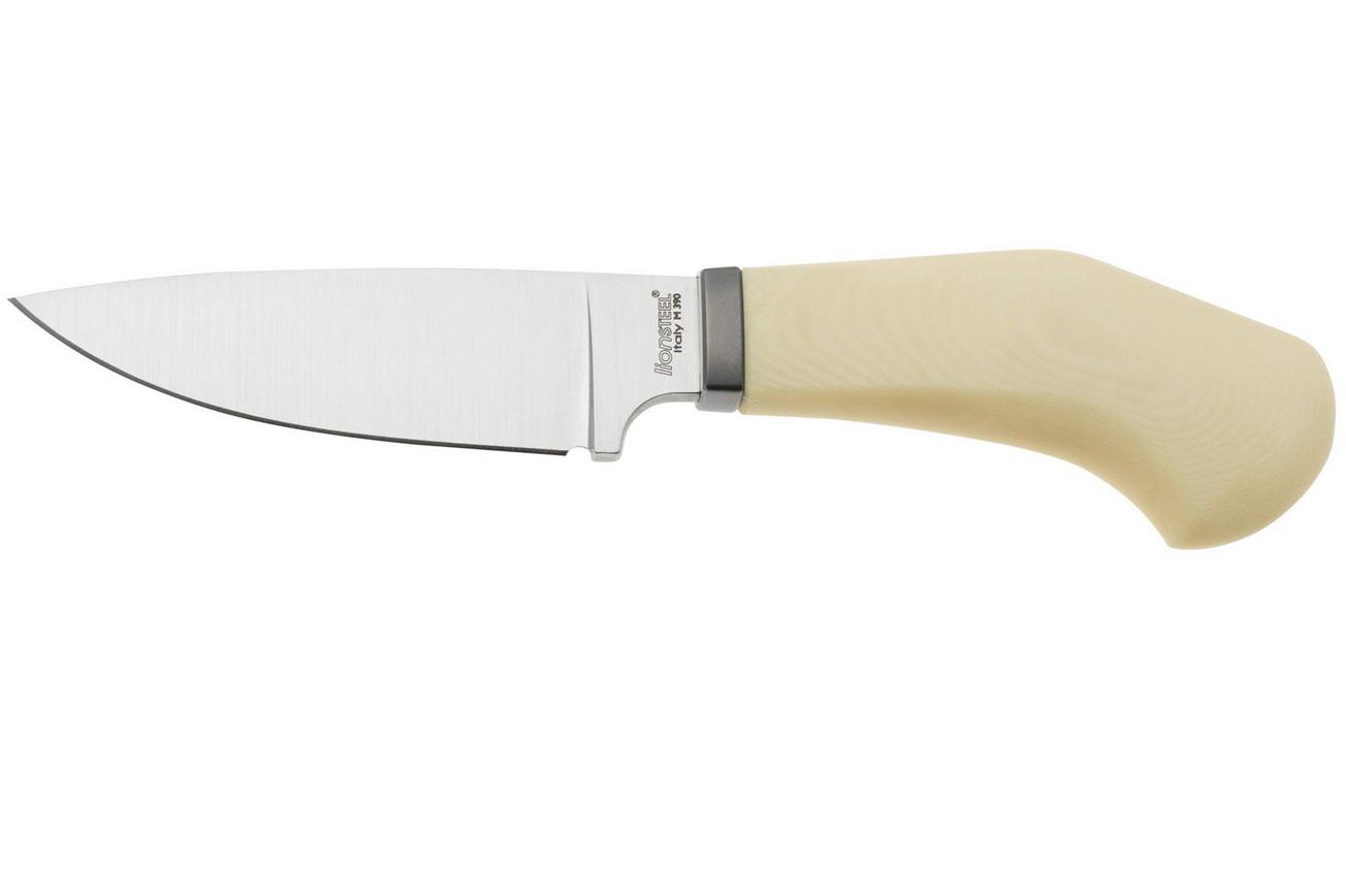 LionSteel Willy WL1-MW, M390 Droppoint White Micarta, vaststaand mes