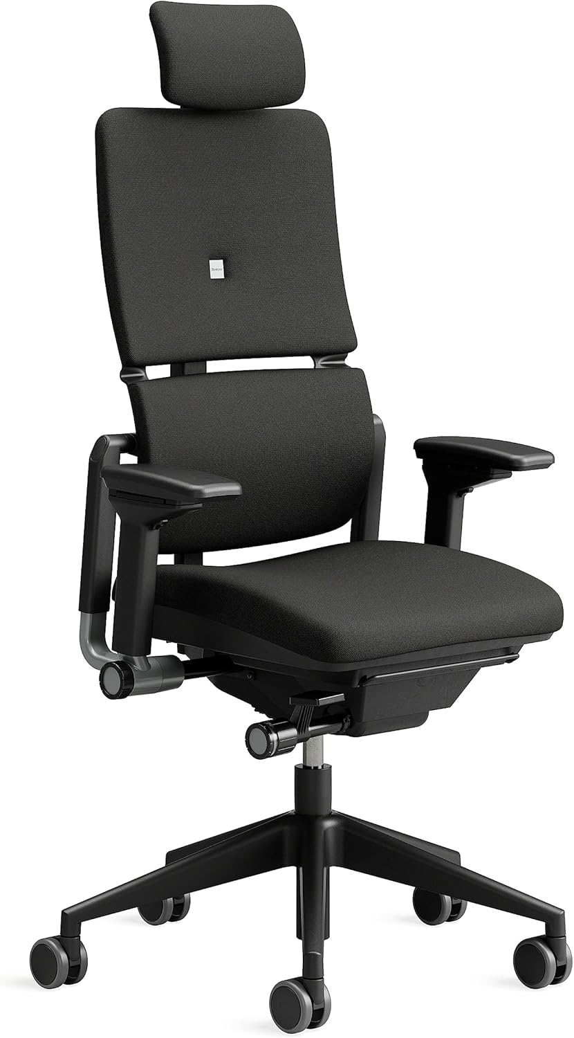 Steelcase Please Ergonomischer Bürodrehstuhl mit höhenverstellbarer Lumbalstütze für Unterstützung den ganzen Tag über, anpassbare Kopfstütze Onyx Schwarz, 66 x 64 x 118
