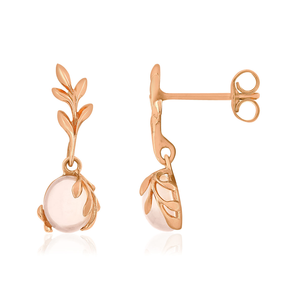 Boucles d'oreilles or 375 rose quartz