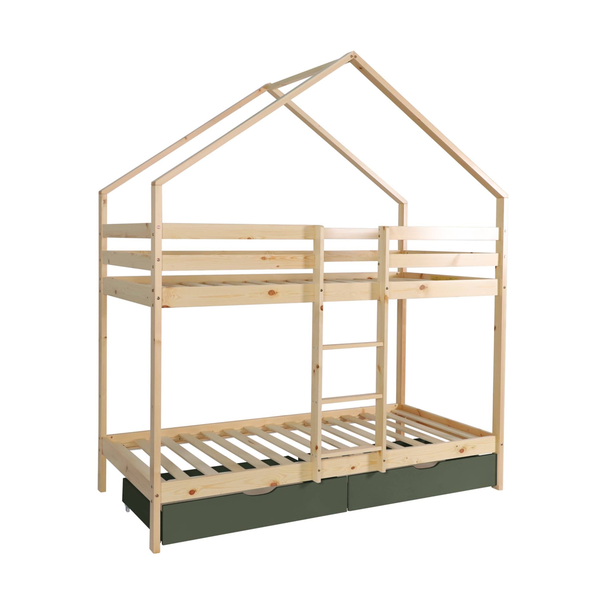 sweeek - Stapelbed voor kinderen hutmodel 90x190 cm met 2 laden
