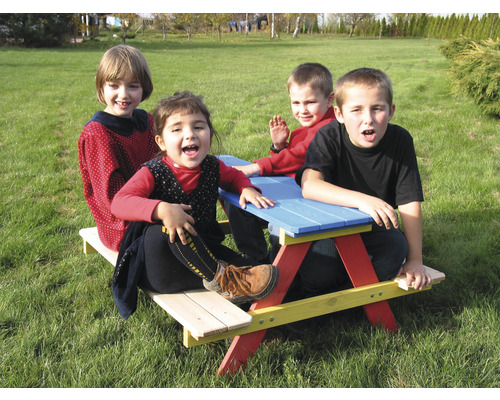 Kinderbank met tafel, dobar 90 x 85 x 45 cm, hout, veelkleurig, stabiel, kindveilig ontwerp