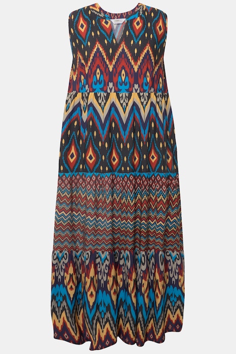 Maxikleid, A-Linie, grafischer Druck, Tunika-Ausschnitt, ärmellos