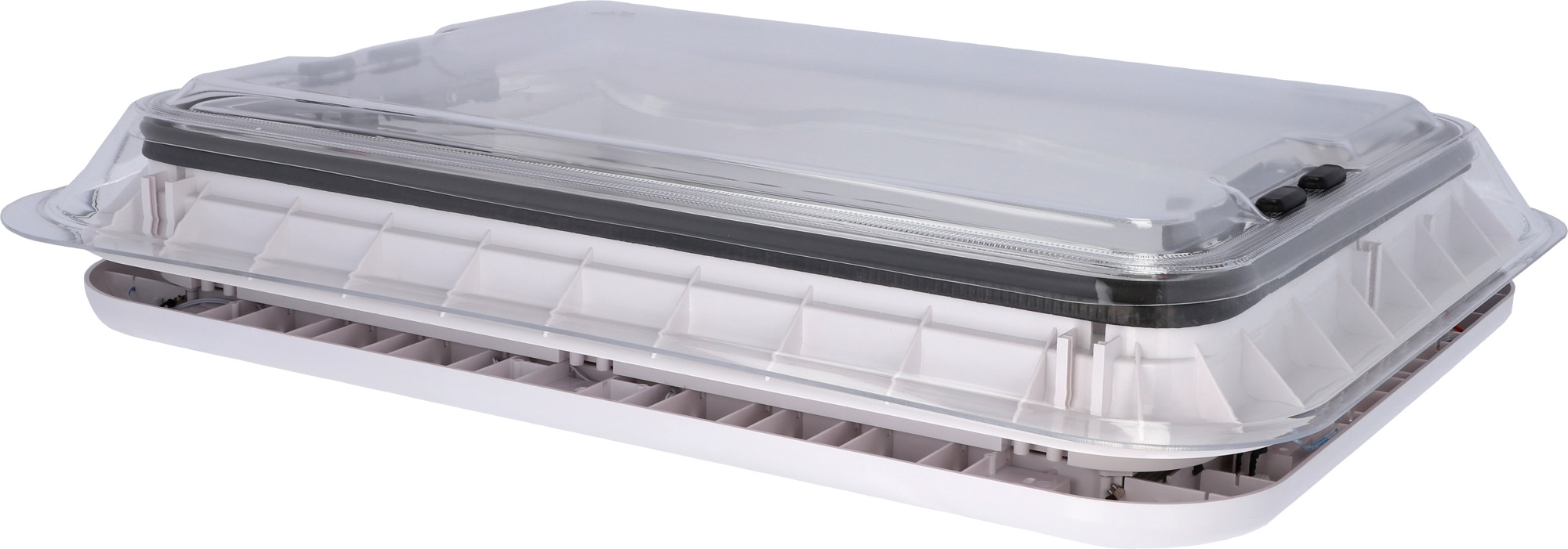 Berger Dachhaube mit Moskitoschutz & Verdunkelungsrollo 70 x 50 cm Transparent mit LED