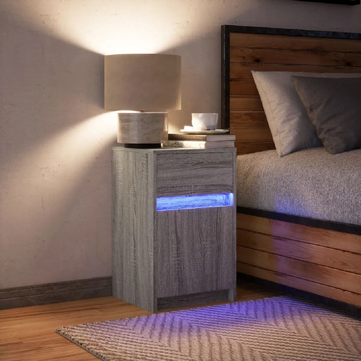 vidaXL Armoire de chevet LED - Sonoma gris