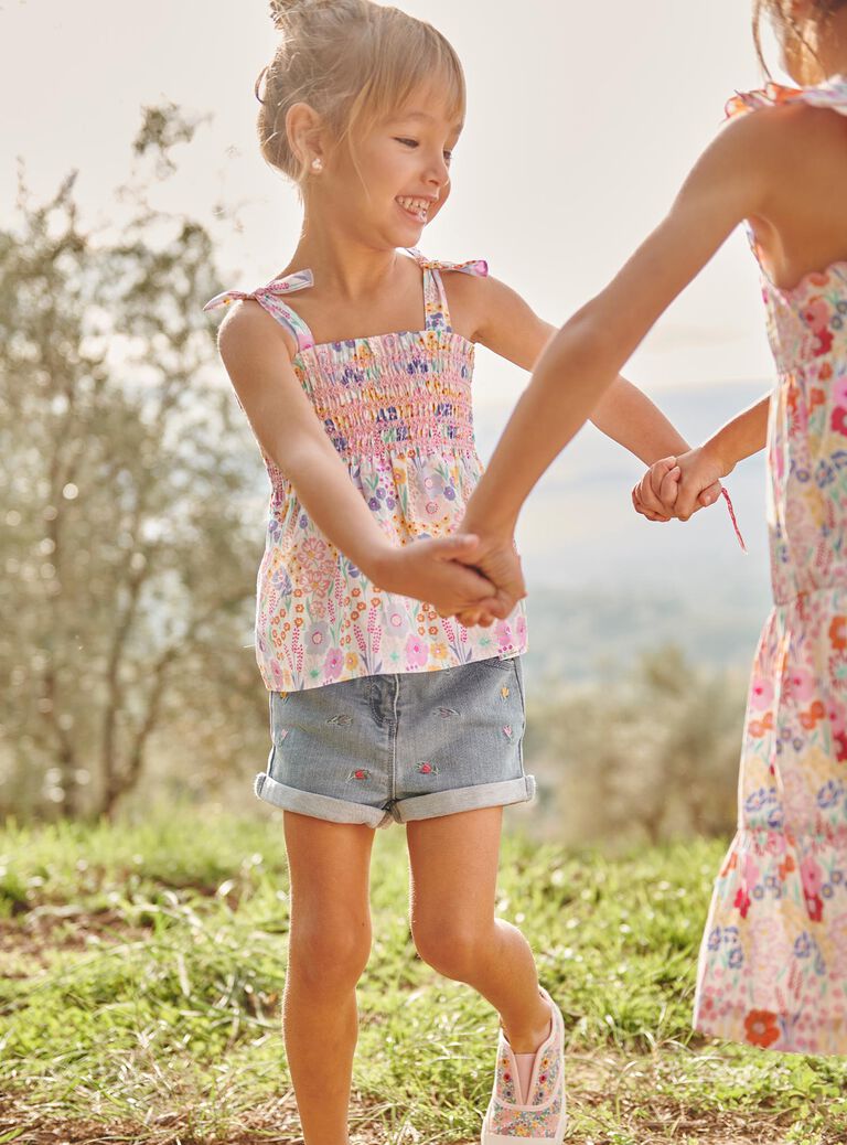 Débardeur à smock écru à imprimé fleuri