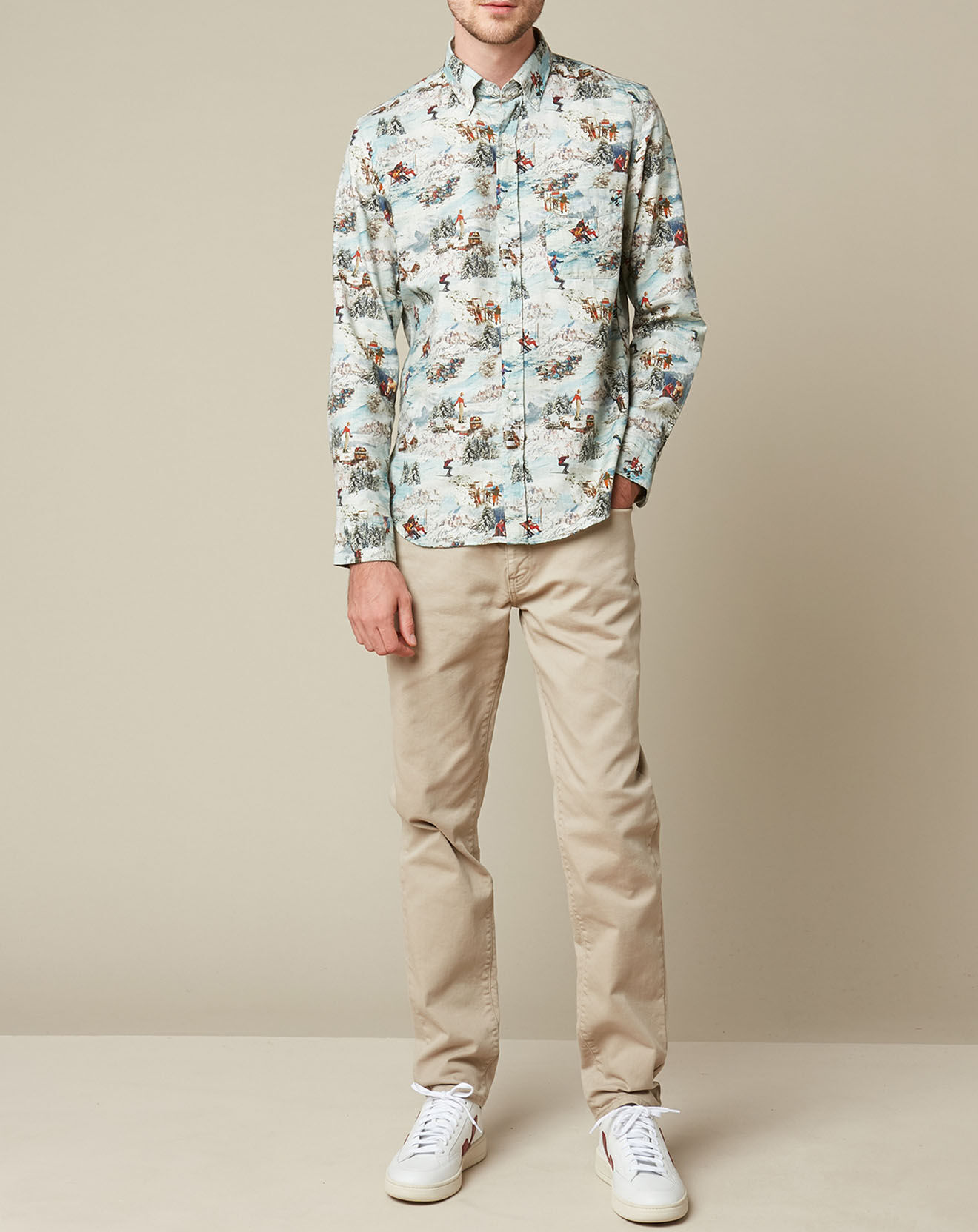 Hartford Chemise Slim Fit Side imprimée bleu clair