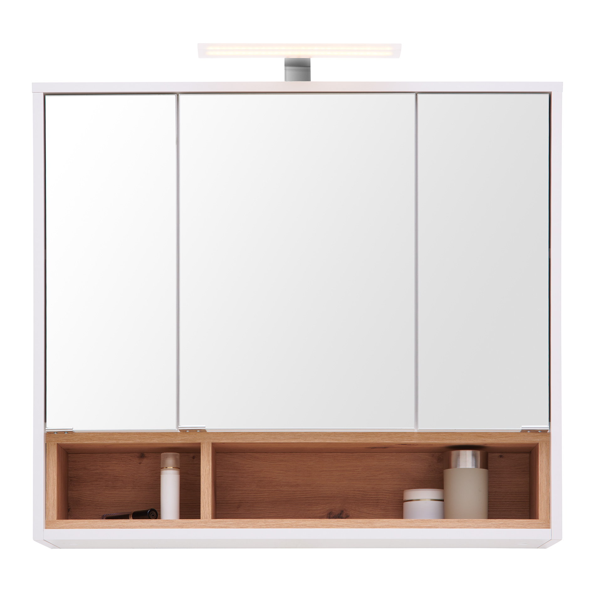 Spiegelschrank - weiß - Artisan Eiche - mit Beleuchtung - 80 cm