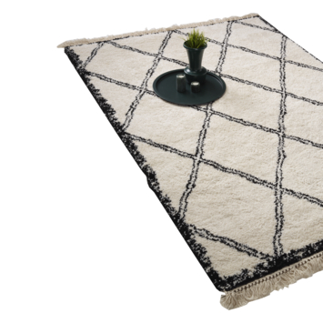 Varamin Vloerkleed Wit/Zwart Grote Ruit 35 mm 200x290 cm