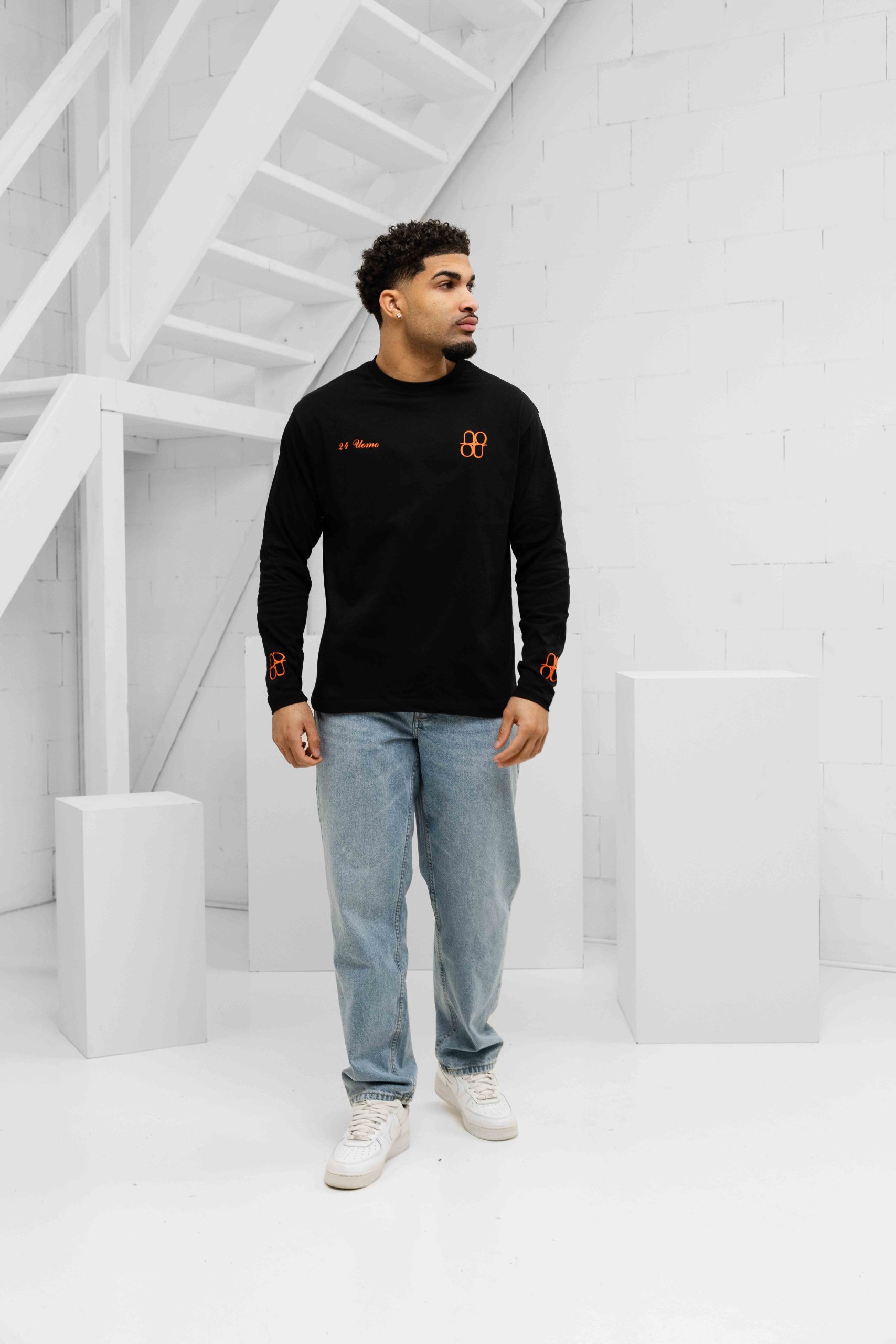 24 Uomo Symbol Longsleeve Shirt Heren Zwart/Oranje