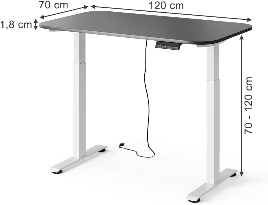 Vicco höhenverstellbarer elektrischer Schreibtisch Elevate, Weiß/Anthrazit, 120 x 70 cm, 2 Motoren, 100 kg Tragkraft