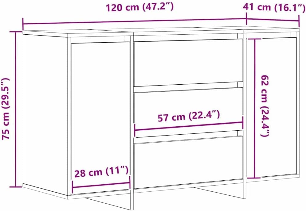 vidaXL Sideboard Artisan-Eiche 120 x 41 x 75 cm Holzwerkstoff, Moderner rechteckiger Sideboard, freistehendes Stauraummöbel, Buffet mit Schubladen für Dein Zuhause