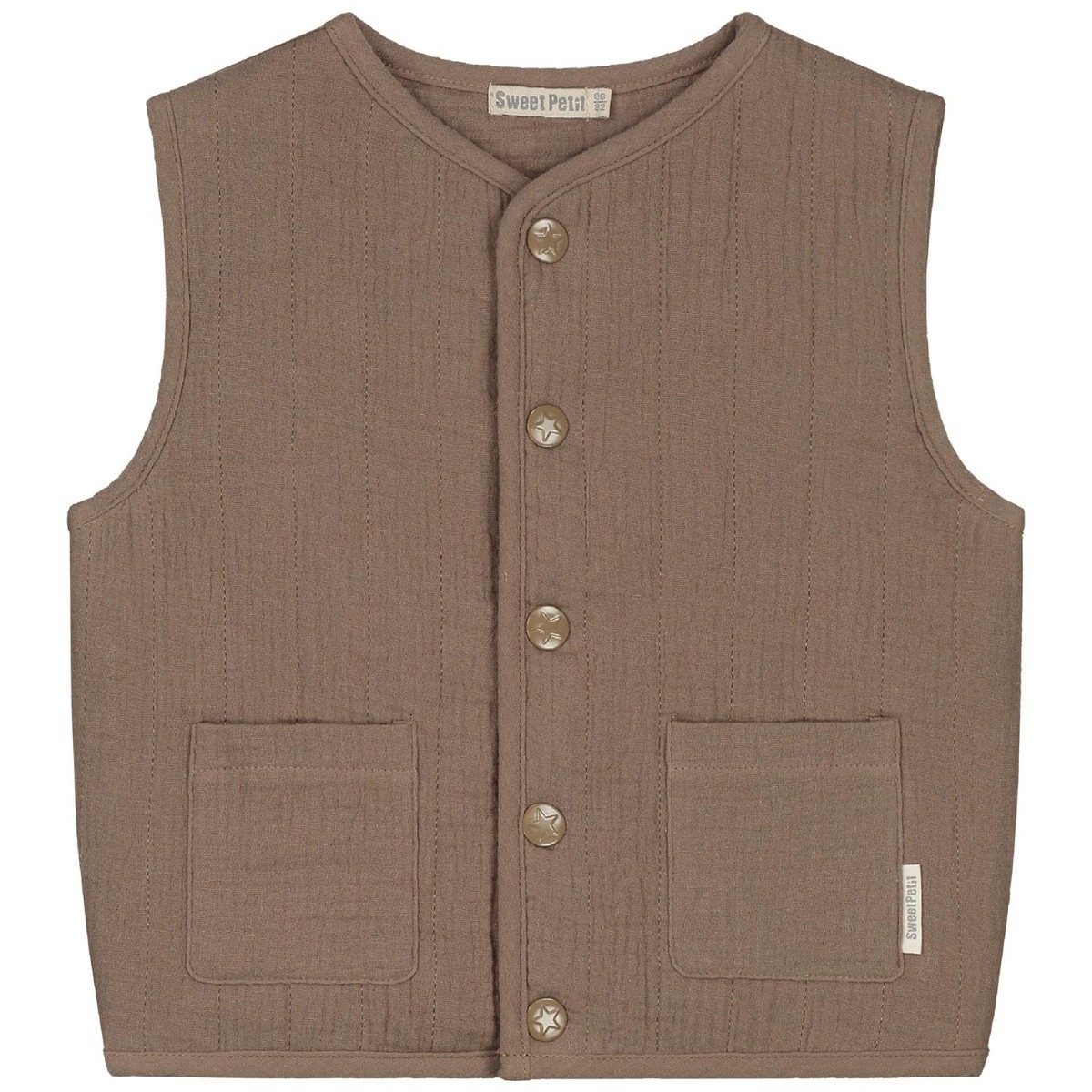 Sweet Petit baby gilet Jelle mouwloos effen taupe