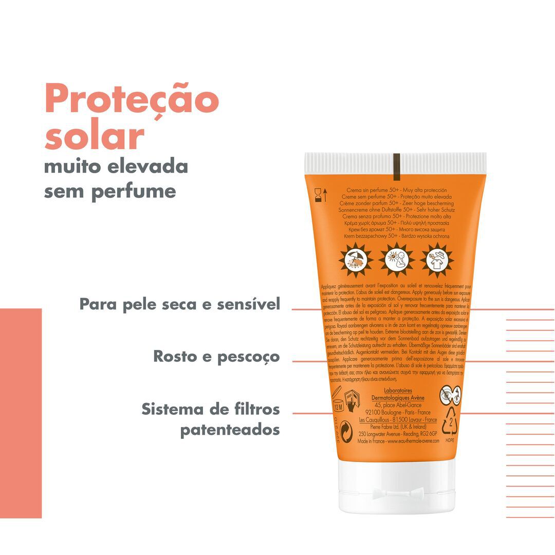 AVENE  Protetor Solar Creme 50+ sem perfume SPF50 - 50ml