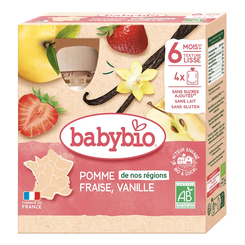 Pomme De Nos Regions Fraise Vanille - Pack De 4 Gourdes De 90g