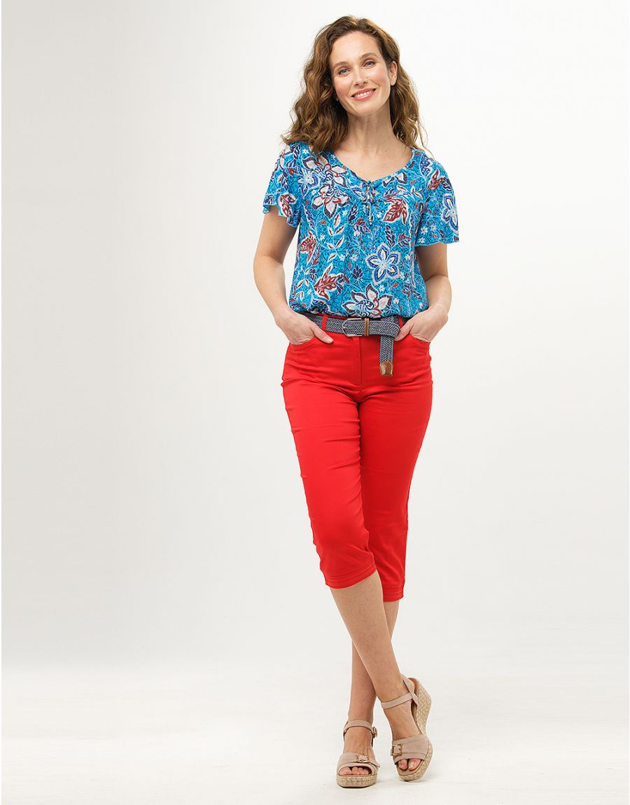 Blouse turquoise fleurs