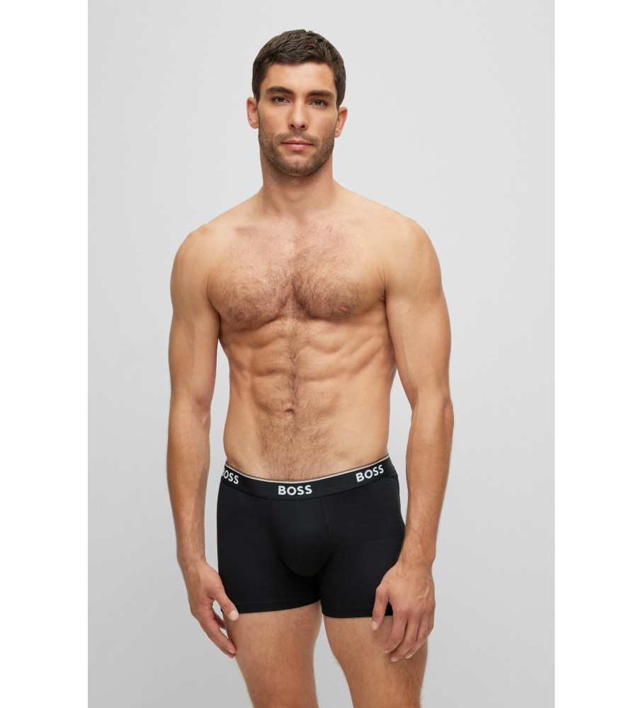 Cuecas Boxer BOSS Pack 3P Power nas cores cinza, branco e preto.