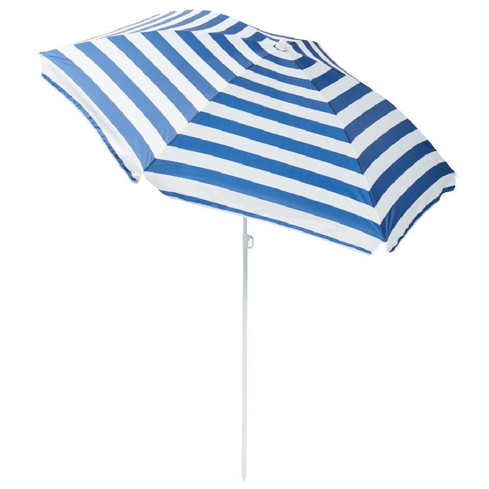 Parasol de plage rond inclinable rayé bicolore