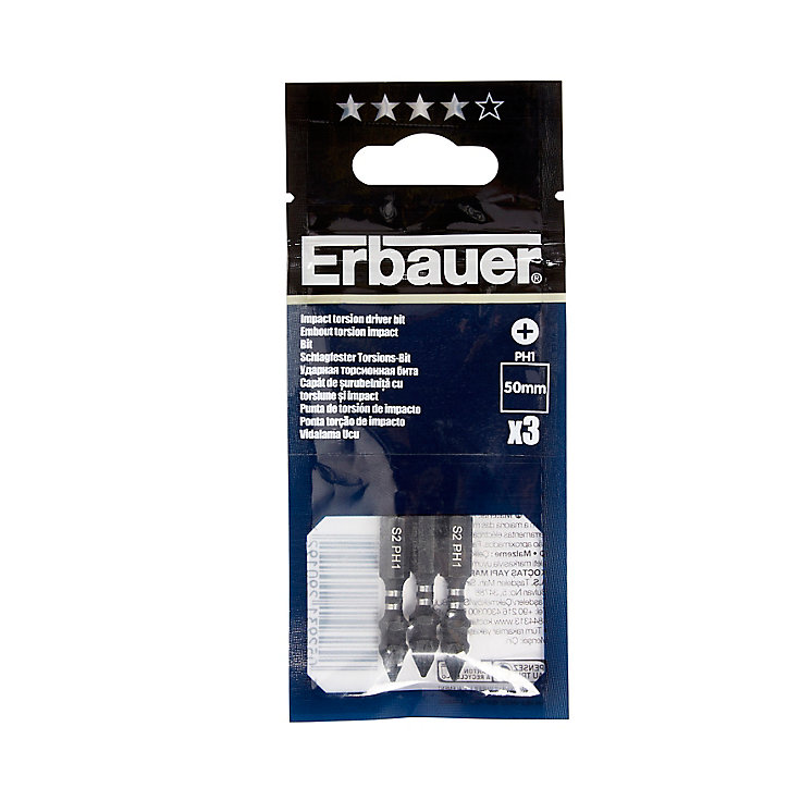 Embout de vissage torsion impact PH1 50mm Erbauer - 3 pièces