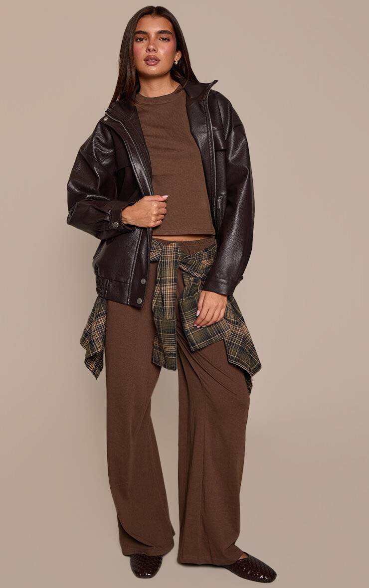 Chocolat Pantalon Large Décontracté À Texture Douce Et Jambe Ample