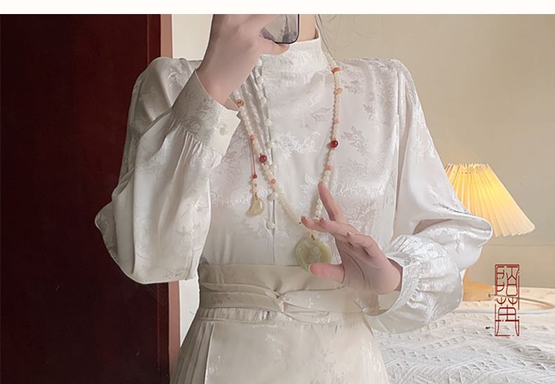 Francoix - Bloemen Hanfu Blouse / Maxi Rok / Set