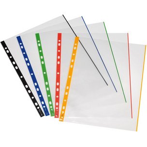 Pochette perforée, A4, transparent, bord coloré