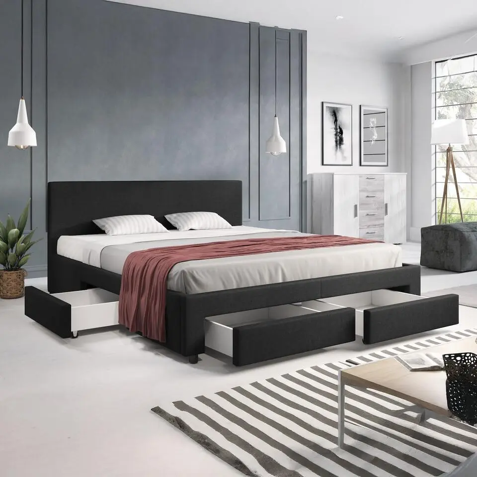 Meubella - Tweepersoonsbed Suente - Zwart - 180x200 cm