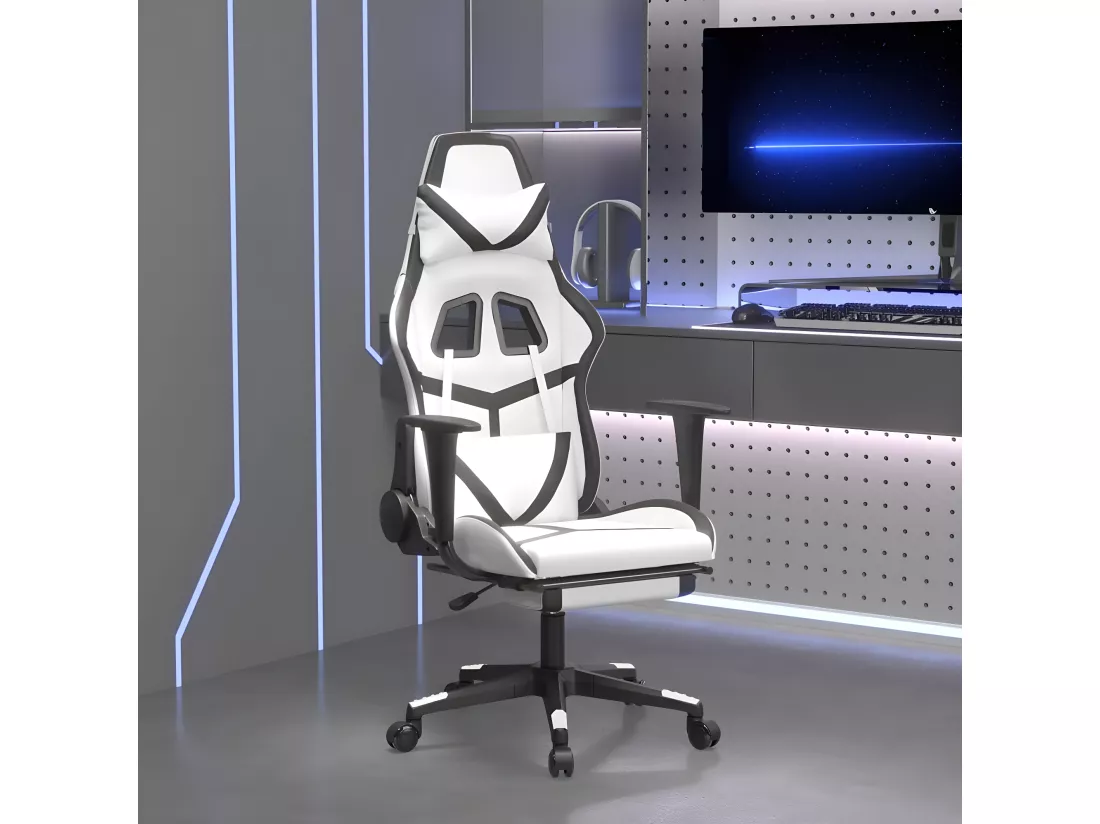 Chaise de jeu avec repose-pied Blanc et noir Similicuir